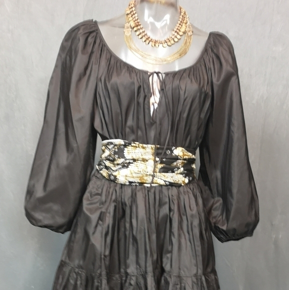 90s Vintage Black Boho Shirred Multi-tiered Gathered Voluminous Peasant Dress - Picture 6 of 12